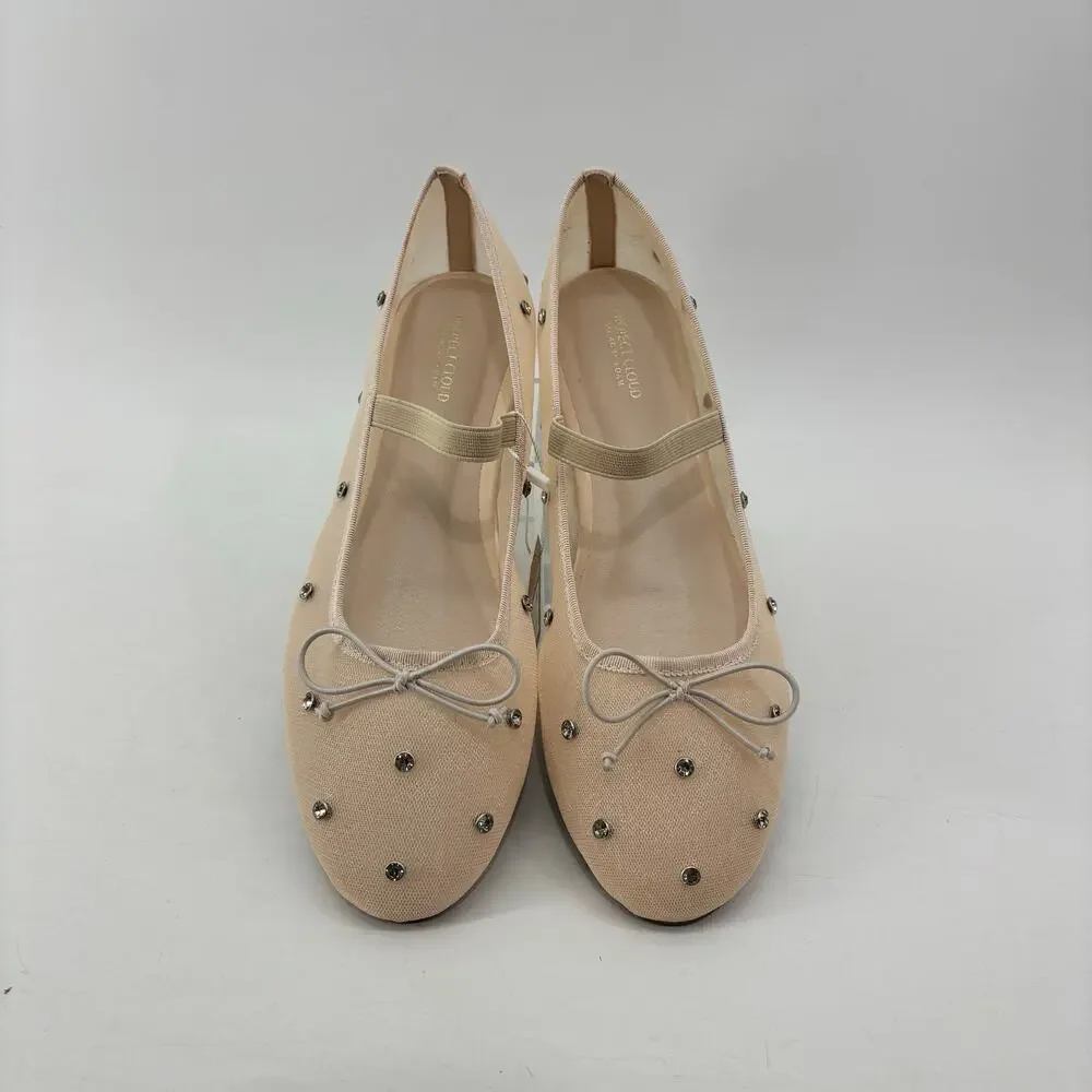 Project Cloud Amity Nude Rhinestone Ballet Flats Mesh Bow Glam